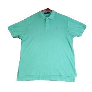 Ralph Lauren Polo Shirt Mens XL Blue Solid Blue Short Sleeve